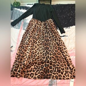 Black and Leopard Print Maxi Skirt